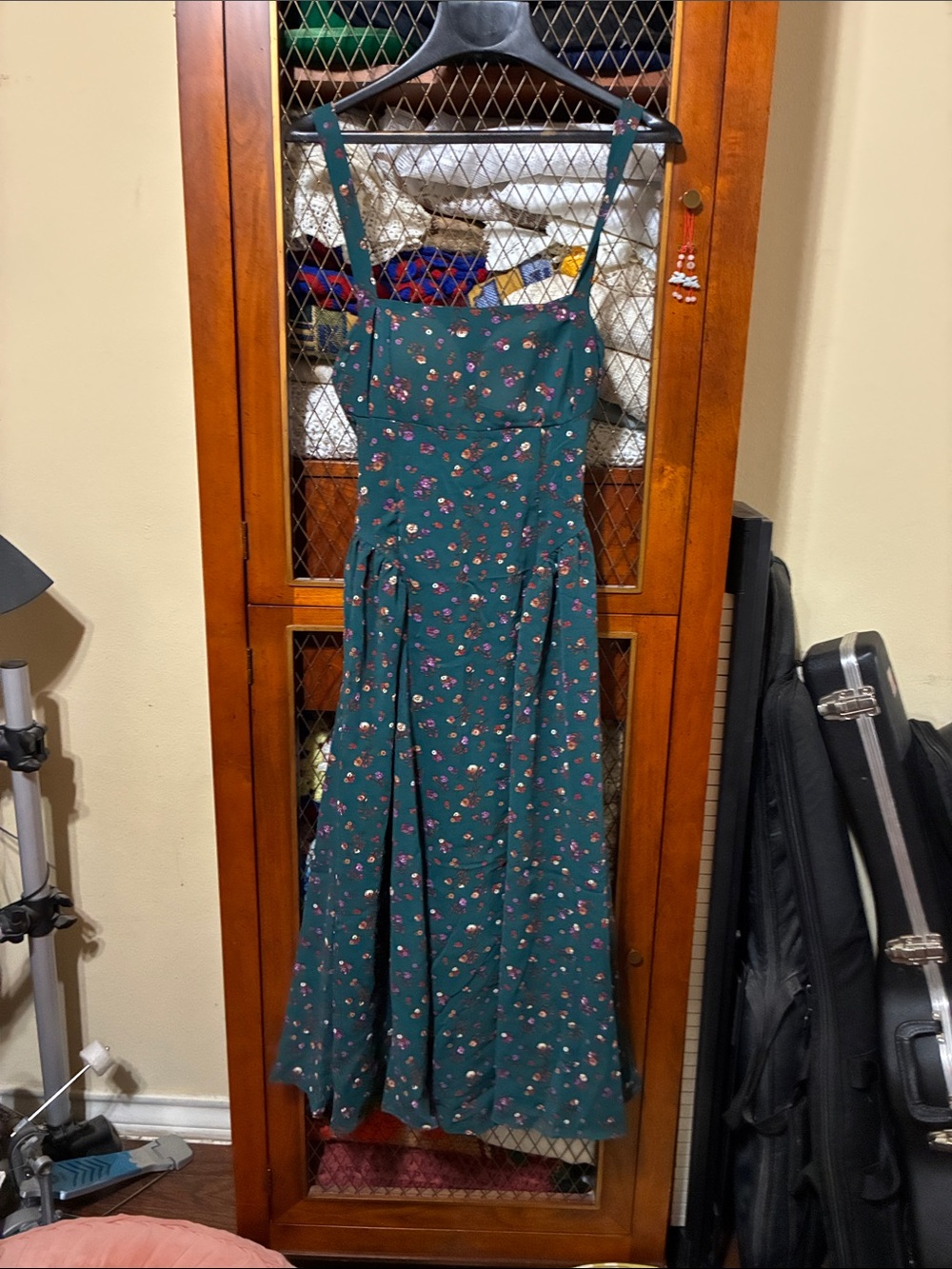 Floral Tie-back Teal Midi Dress